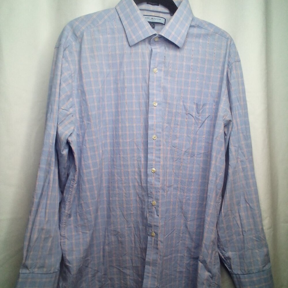 Tommy Hilfiger Button Up Shirt XL 17 34-35 Long Sleeve Plaid Blue Orange